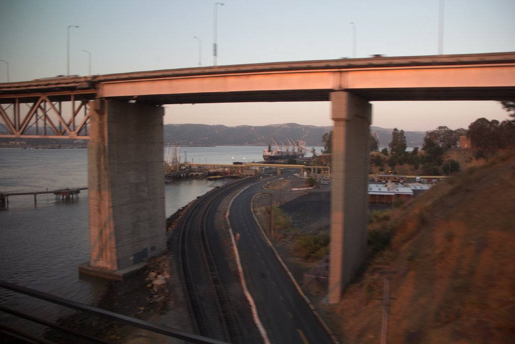 IMG_3139.jpg - Bridges, tracks, and roadways along the Carquinez Strait, near dawn on Saturday.