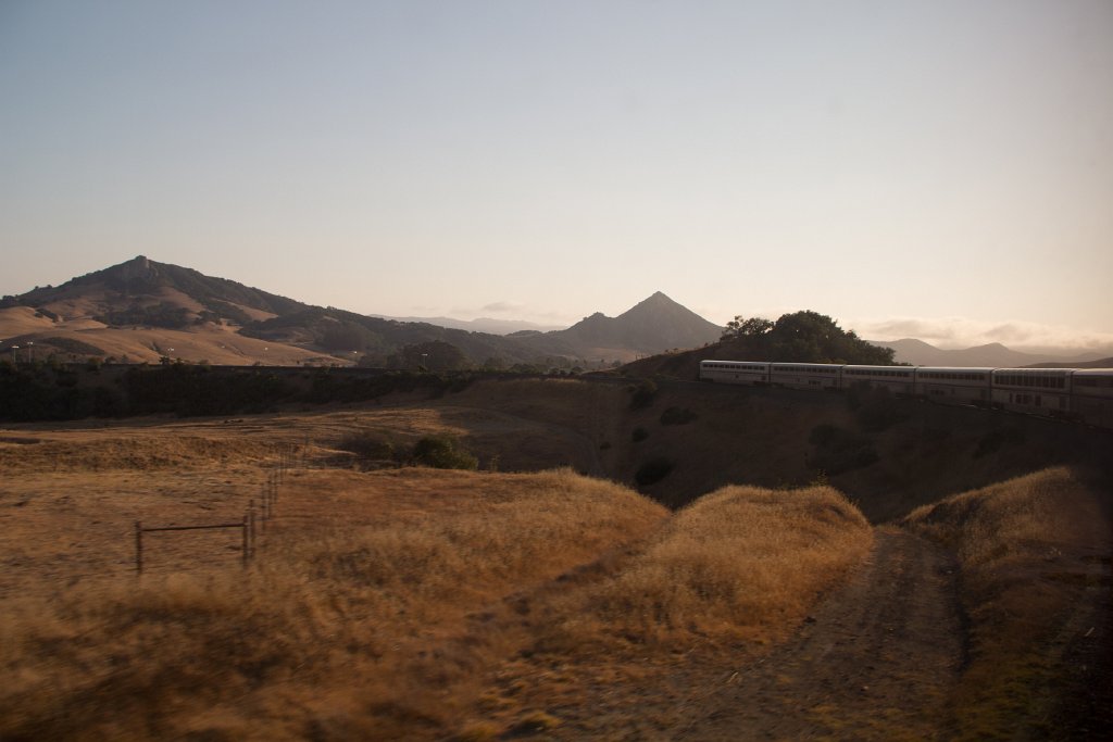 IMG_3126.jpg - Nice view of the SLO "sisters" peaks with the back of the Coast Starlight.