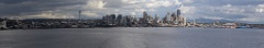 Seattle skyline from the upper deck of Royal Caribbean's Explorer of the Seas departing for Alaska.