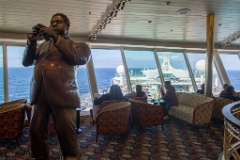 Inside Dizzy's bar, the statue of Diz is missing the horn of his trumpet. This is an HDR merge of three bracketed exposures.