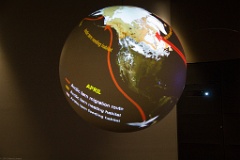 They included an excellent installation of SOS: Science on a Sphere, rotating through displays showing weather patterns and things such as bird migrations.