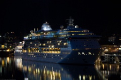 The Radiance of the Seas prepares for a nighttime departure from Juneau.