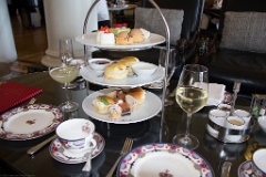 High Tea at the Empress has a collection of traditional savories and sweets. The scones on the middle plate were warm and eaten first, with jelly and clotted cream.